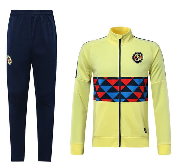 Club de Futbol America Long Sleeve Jacket Suit Kit Soccer Jersey yellow Training Uniform 2019 2020 blue Football Suits Jacket+Pants