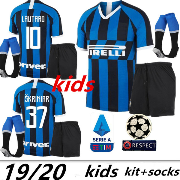 19 20 Kids Inter Soccer Jersey ICARDI 9# NAINGGOLAN 14# LAUTARO 10# PERISIC 44# SKRINIAR Soccer Kits Boys good Quality Football Shirts Pants