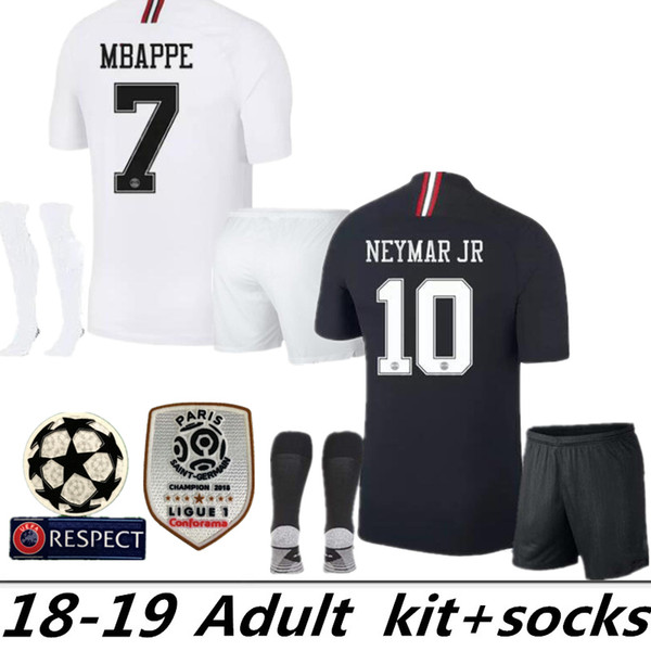 18 19 PSG CHAMPIONS LEAGUE ADULT RED GOALKEEPER KITS SOCCER JERSEYS BLACK HOME MBAPPE 7 BUFFON AWAY WHITE 2018 JERSEY MAILLOT DE FOOT SHIRT