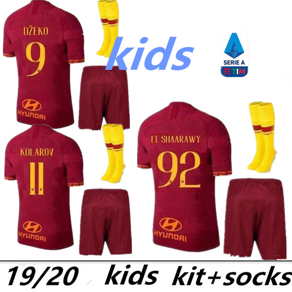 2019 roma Home KIDS KITS soccer Jerseys kit with socks 19 20 DZEKO PEROTTI TOTTI DE.ROSSI 2020 rome children football Shirt Kit uniform