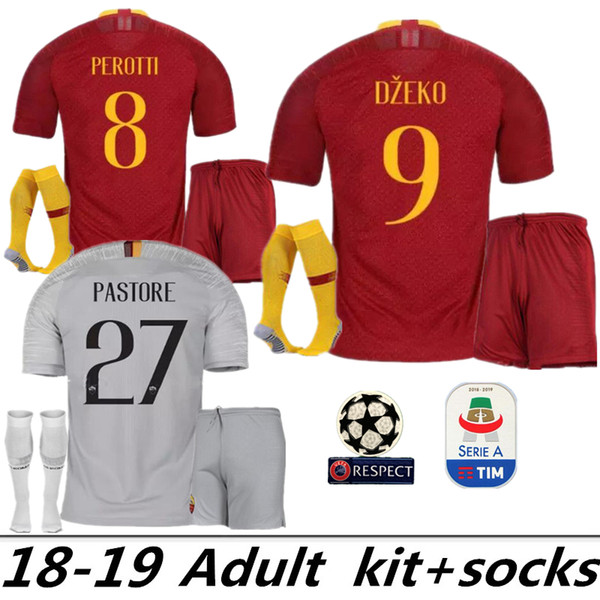 18 19 adult men ROMA SOCCER JERSEY kit 2018 2019 DZEKO PASTORE NZONZO EL SHAARAWY CHAMPIONS LEAGUE DE ROSSI TOTTI ROME FOOTBALL Sets