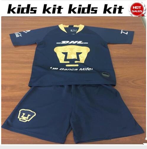 2019 Kids soccer Jersey UNAM MexicoThird Black kit 19/20 Child Mexico Club 3rd Football Shirts Boy soccer Kit 2019 shirt+pants