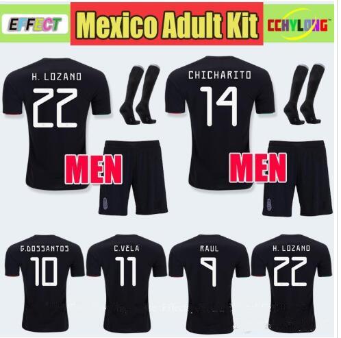 2019 Mexico Black Kit Gold Cup Soccer Jerseys Adult Men Full Sets CHICHARITO Camisetas de futbol H.LOZANO DOS SANTOS RAUL Football Shirts