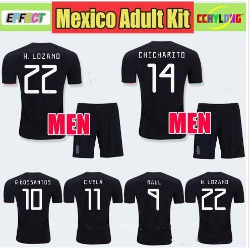 2019 Mexico Black Kit Gold Cup Soccer Jerseys Adult Men l Sets CHICHARITO Camisetas de futbol H.LOZANO DOS SANTOS RAUL Football Shirts