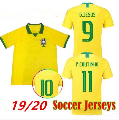 Top thai quality 2019 2020 Brazil soccer jersey men Home Jerseys 19 20 JESUS COUTINHO FIRMINO MARCELO uniforms yellow football kit shirts