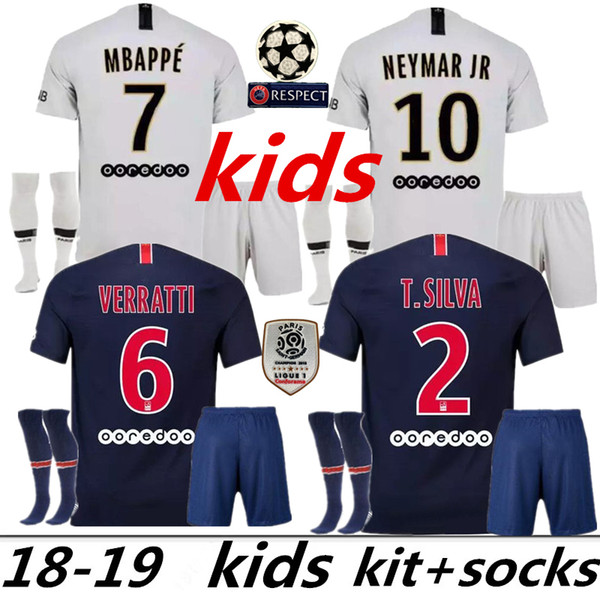 Ligue 2018 2019 Paris kids kit+ socks soccer Jerseys 18 19 mbappe home away VERRATTI CAVANI DI MARIA MAILLOT DE FOOT child survetement psg