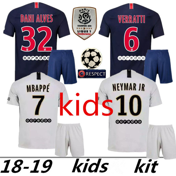 Ligue 2018 2019 Paris kids kit soccer Jerseys 18 19 mbappe home away VERRATTI CAVANI DI MARIA MAILLOT DE FOOT child survetement psg kids kit