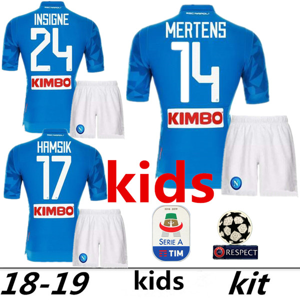 SSC Napoli Soccer Jersey kits KIDS HAMSIK GABBIADINI MERTENS MILIK L.INSIGNE CALLEJON Allan Zielinski Naples Customize Football boys Kits