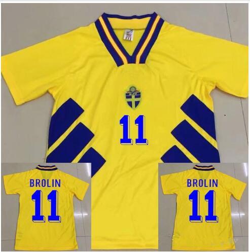 1994 World Cup Retro Version Sweden Soccer Jerseys 10 DAHLIN 11 BROLIN 7 LARSSON 8 INGESSON K.Andersson 94 95 96 Home Yellow Football Shirt