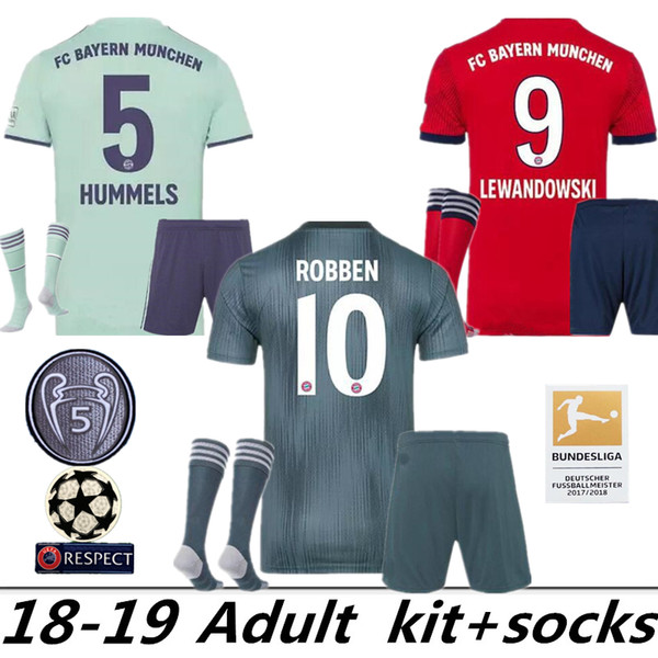 2018 2019 Bayern Munich Soccer 5 Mats Hummels Jersey Set Bundesliga 9 Robert Lewandowski 11 James Rodriguez Red Football Shirt Kit Uniform