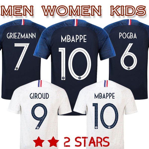 2 stars Soccer Jersey Best Top Quality FRANCEDD 2018 MBAPPE POGBA GRIEZMANN GIROUD World Cup KANTE WORLD home away CUP Football Maillot de