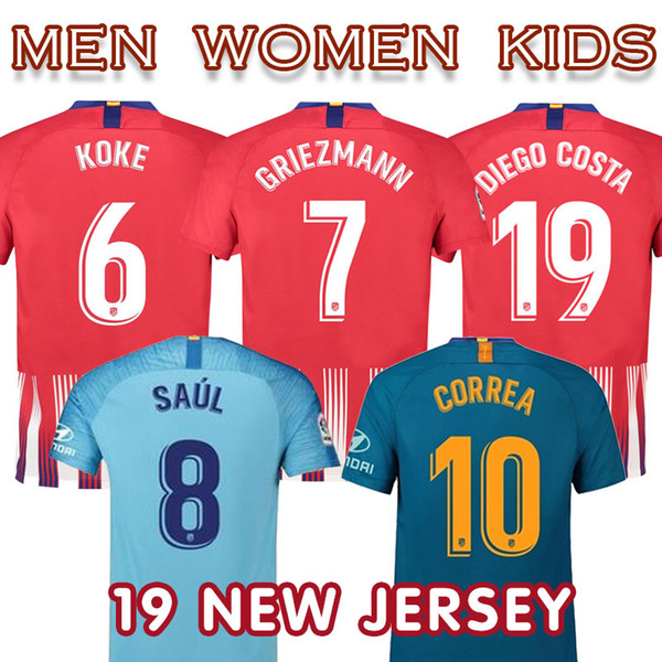 2019 Newest soccer jersey thailand home away Third Madrid GRIEZMANN THOMAS HERNANDEZ LEMAR DIEGO COSTA men kids football shirt