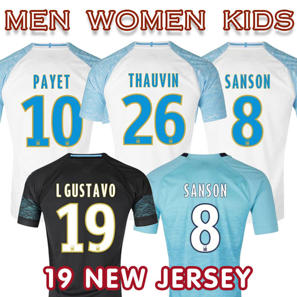 2018 19 Olympique De Marseille Home Soccer Jersey 2018 2019 Marseille maillot Away PAYET Camisetas THAUVIN GUSTAVO Third Football Shir