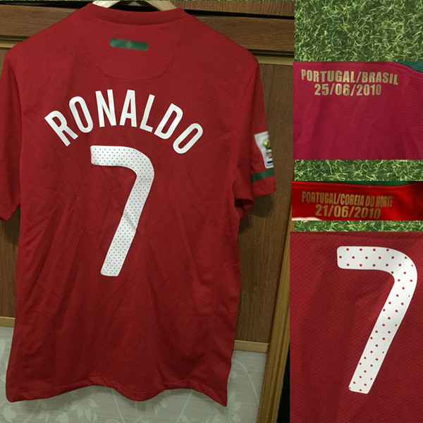 Retro Jersey 2010 Portugal Ronaldo Jersey NANI PEPE Deco Jersey With Game Match Details Soccer SHirt