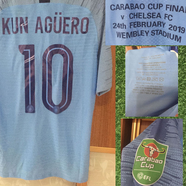 2019 EFL Football League Cup Final Kun Aguero Sterling De Bruyne Match Worn Player Issue Soccer Shirt