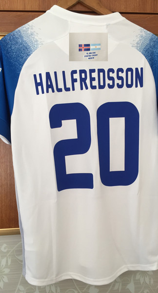 2018 Iceland Away Jersey With Game Match Details Jersey G. SIGURDSSON HALLFREDSSON SIGURDARSON Can Customize Any Name Number Soccer Shirt