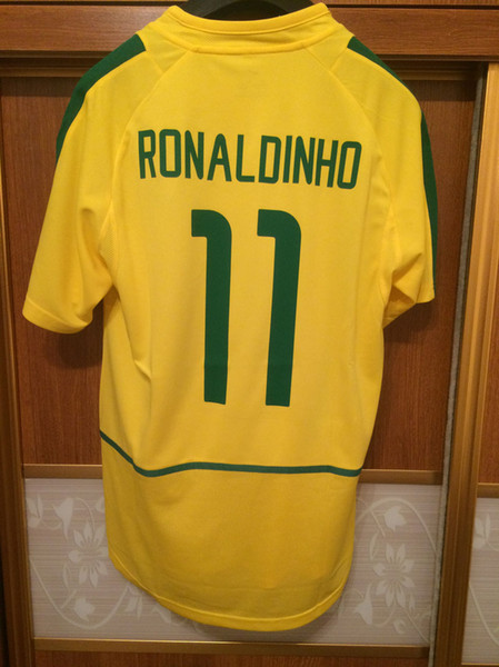 2002 Vintage Retro Jersey Ronaldo Rivaldo Ronaldinho Jersey With Sleeve Patch Soccer Shirt