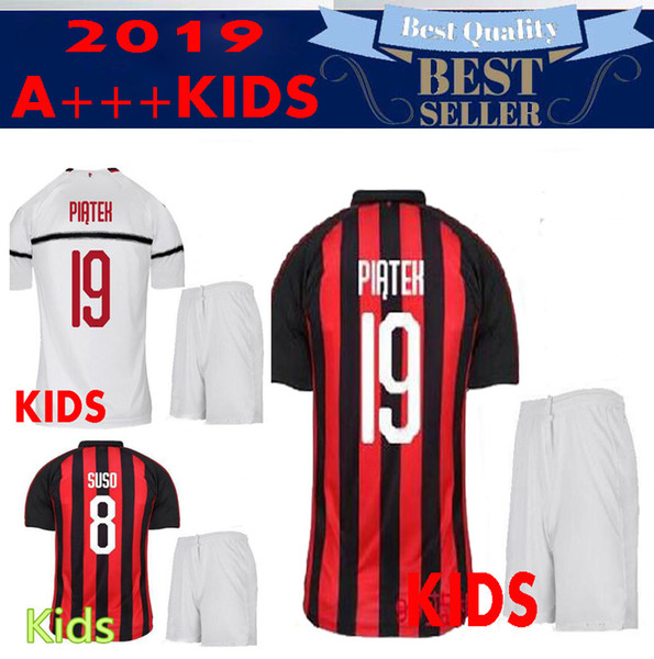 best quality 18 19 Milan kids Soccer Jersey kit 2018-19 #19 PIATEK #10 CALHANOGLU #13 ROMAGNOLI CUTRONE child football shirt uniform kits