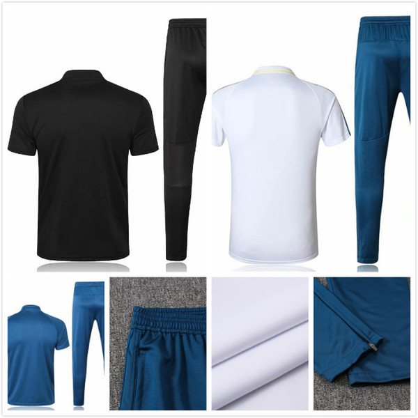 Black White Blue Survetements de foot Maglie calcio As Juve Blue White short sleeve polo Soccer jersey long pants Football POLO Set