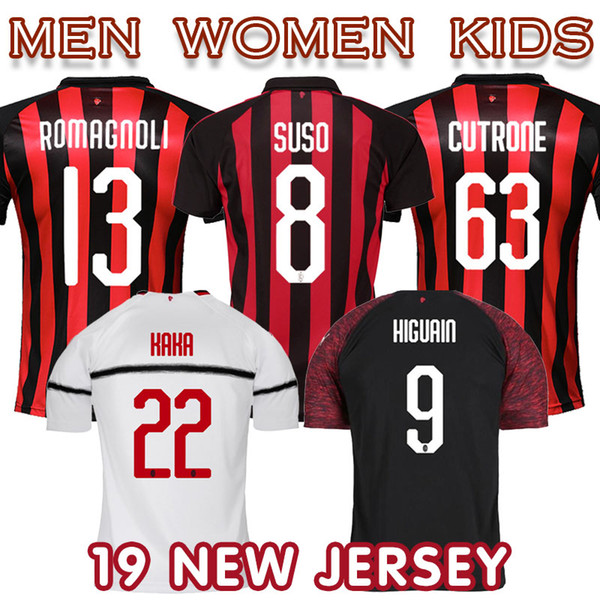 2019 AC Milan soccer jersey home away CALABRIA J.MAURI BONAVENTURA S.CASTILLEJO HIGUAIN SUSO short home away second football uniform