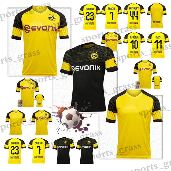 2019 Dortmund Away Soccer Jersey 18/19 #11 REUS Away Black Soccer Shirt Customized #22 PULISIC #10 M.GOTZE Football Uniform On Sales