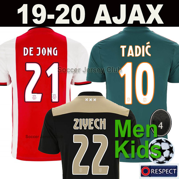 19 20 AJAX FC soccer jersey DE JONG TADIC DE LIGT ZIYECH VAN BEEK NERES MEN KIDS Thailand 2019 2020 Netherland champions football kit shirt