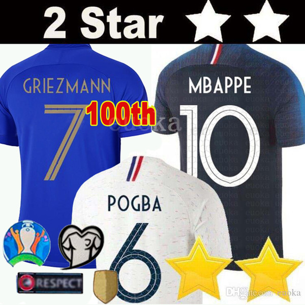 2018 GRIEZMANN MBAPPE 2 stars Soccer Jersey POGBA KANTE DEMBELE Football shirts kids women kit maillot de foot 100th anniversary islande