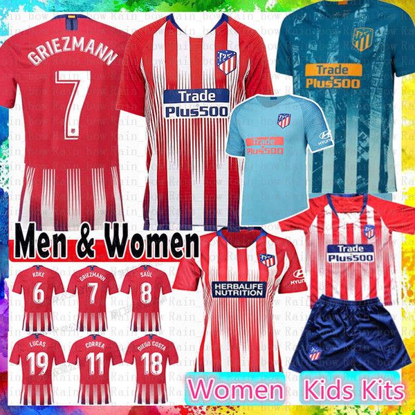 2019 Atletico GRIEZMANN Madrid Soccer Jersey KOKE SAUL GODIN TORRES CORREA Costa Luis GABI Gimenez THOMAS Kids Kits Women Men football shirt