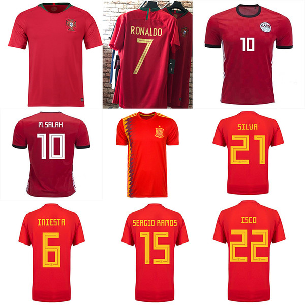 Men Soccer Jersey 7 RONALDO Portogallo Spain 22 ISCO 20 ASENSIO 15 RAMOS 6 A.INIESTA Egypt 10 M.SALAH 2018 World Cup shirt Football uniforms