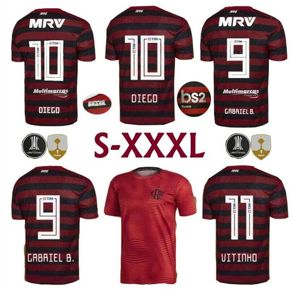 Top tier 2019 2020 S-3XL CR flamengo home away soccer jerseys custom name number GUERRERO 9 DIEGO 10 football shirts fotbul