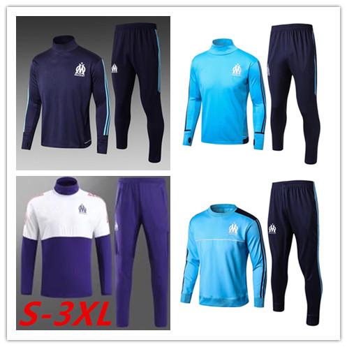 new 2017 18 Olympic Marseille Tracksuit Soccer Jogging Football Tops Coat Pants Sports Training 17 18 Suit Men Adults OM Football Track Suit