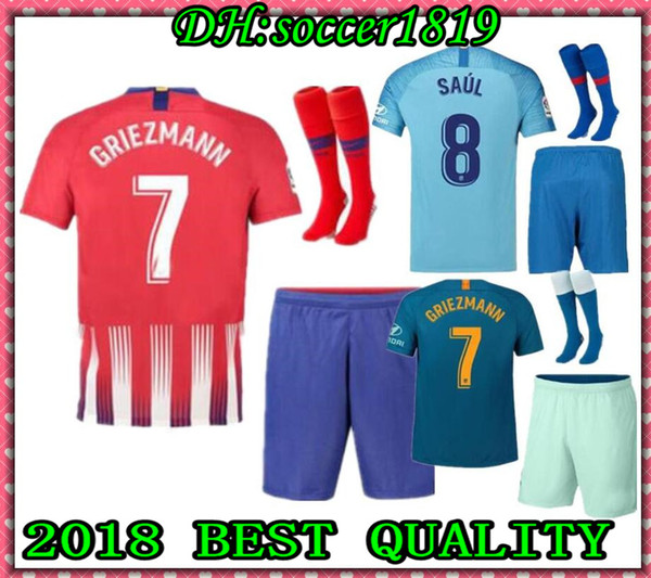 Atletico Madrid soccer Jersey men set 19 20 Home Away THIRD UCL KOKE GRIEZMANN SAUL GABI DIEGO COSTA adult kit 2018 2019 blue green shirt