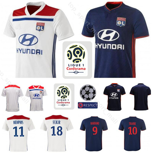 2018 2019 Olympique Lyonnais Lyon Jersey Men Soccer 11 MEMPHIS 18 FEKIR 9 MARIANO 10 TRAORE 8 AOUAR Football Shirt Kits Uniform