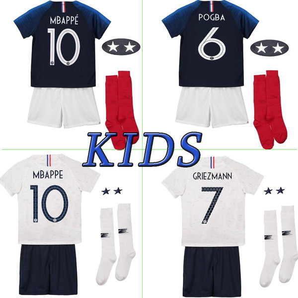 Maillot de Foot enfant 2018 cheap football kids 2 stars two etoiles Equipe de france uniform french kits Jerseys+pant+socks