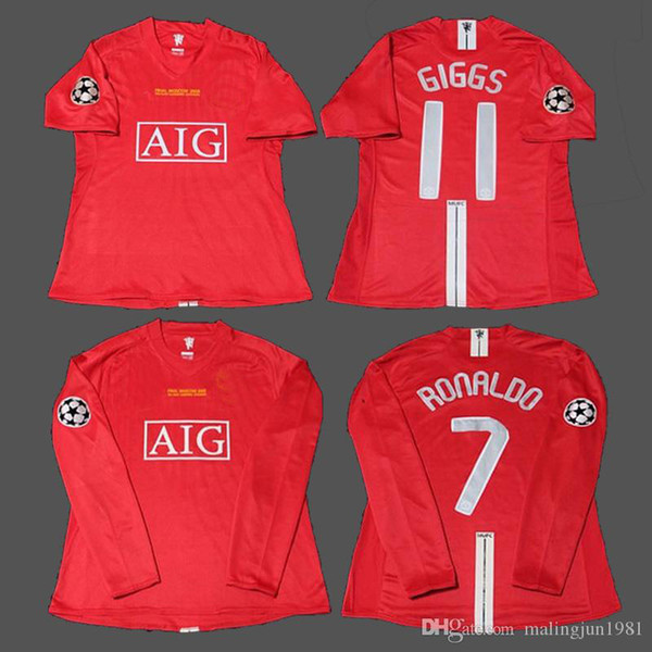 07 08 Solskjaer Ronaldo Giggs Rooney Scholes Nani MAN Vintage League 2007 2008 J.S.Park Retro Soccer Jersey Maillot UTD Football Shirts