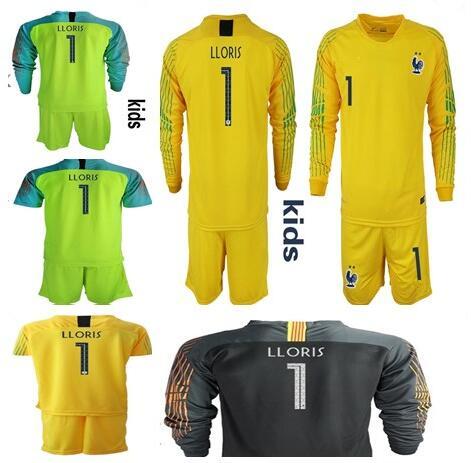 2018 World Cup France 2 STAR KIDS goalkeeper jerseys #1 LLORIS Long Sleeve Goalie T Shirt Kits KID uniforms Children goalkeeper jerseys