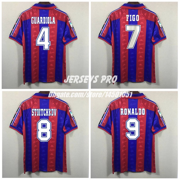 Hristo Stoichkov Ronaldo Josep Guardiola Luis Figo Poster Giovanni Retro Soccer Jerseys La Liga 1996 1997 Football Shirt Kit Maillot de foot