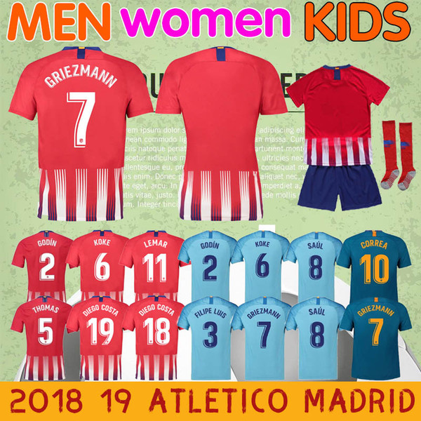 201819 Atleticol soccer jersey thailand home away jersey Madrid GRIEZMANN THOMAS HERNANDEZ LEMAR DIEGO COSTA men women kids football shirt