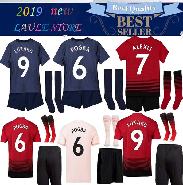 Men kids manchester SOCCER JERSEY 2018/19 Adult kit +SOCKS POGBA ALEXIS LUKAKU KITS MAILLOT DE FOOT UNITED football shirt KITS with socks