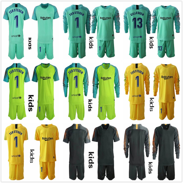 2018 2019 Youth Long Ter Stegen Goalkeeper Jerseys Kids Kit Soccer Sets #1 Marc-Andre Ter Stegen Kid Boy Goalkeeper Jersey Children Uniform