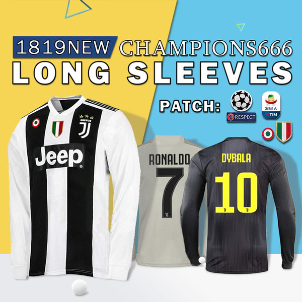 New 2019 RONALDO JUVENTUS Soccer Jersey 18 19 JUVE Long sleeves Home Away DYBALA HIGUAIN Camisetas Futbol Camisas Maillot Football Shirt