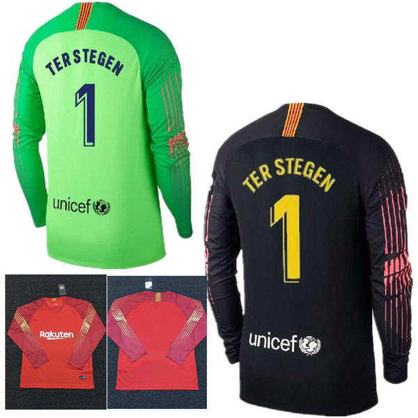 2018 2019 Adults Long Sleeve Ter Stegen Goalkeeper Jersey Soccer Jerseys #1 Marc-Andre Ter Stegen Goalie Jersey Black Orange Football Shirts