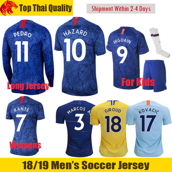 19 20 HAZARD Soccer Jersey 2019 2020 JORGINHO HIGUAIN Football Shirt GIROUD KOVACIC Kids Football Uniform PEDRO KANTE Kids Soccer Sets