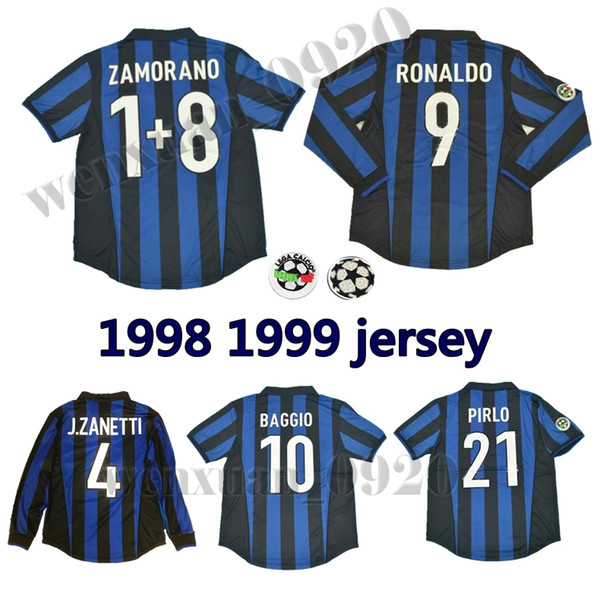 1998 1999 inter retro soccer jerseys Ronaldo Recoba classic shirt Zamorano Zanetti Baggio Simeone Sousa Kanu Bergomi Pilro vantage jersey