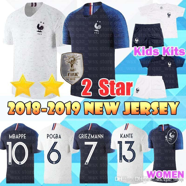 2 Stars Soccer Jerseys 10 MBAPPE 7 GRIEZMANN POGBA KANTE MATUIDI LEMAR 2018 World Cup Men Women Kids Kits Football Shirt