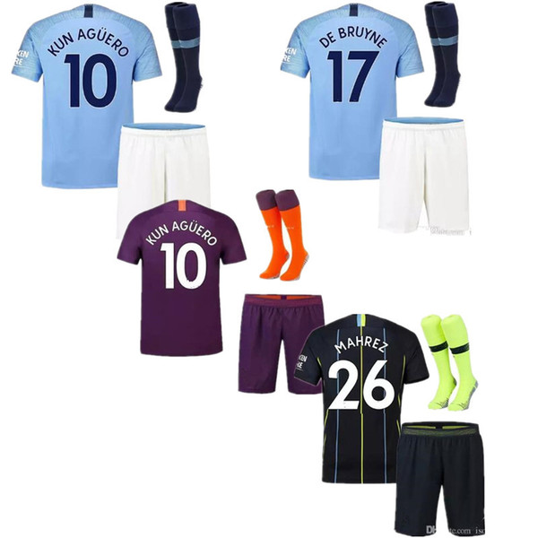 18 19 man MAHREZ Soccer Jerseys Home 2019 Kids Kit City Away KUN AGUERO DE BRUYNE SILVA SANE maillot Child Football Jersys