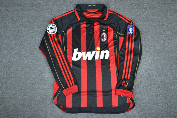 2006 2007 AC milan Retro UCL home jersey long sleeves Soccer Jersey Kaka Inzaghi Gattuso Ronaldo Pirlo Seedorf Vintage Football Shirt