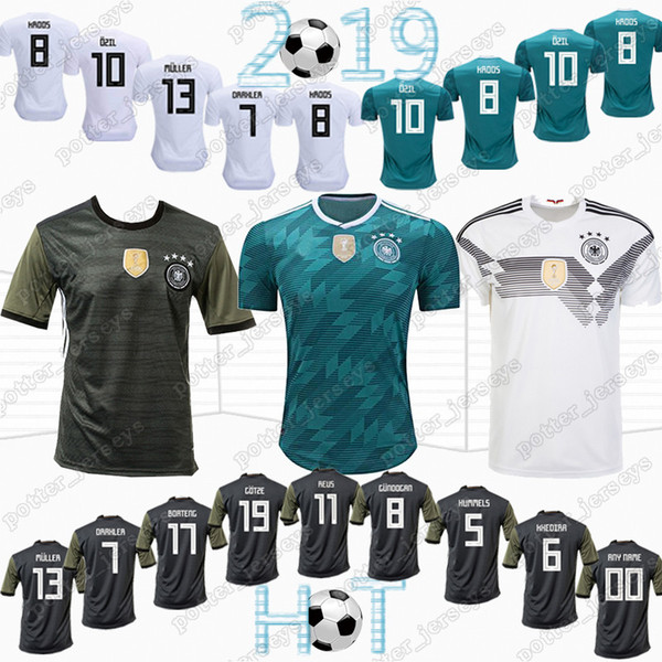 HOT 13 MULLER Germany Soccer Shirt 10 OZIL 2018 World Cup Germany Away Green Soccer Jersey 8 KROOS 5 HUMMELS 17 BOATEN Football Uniforms