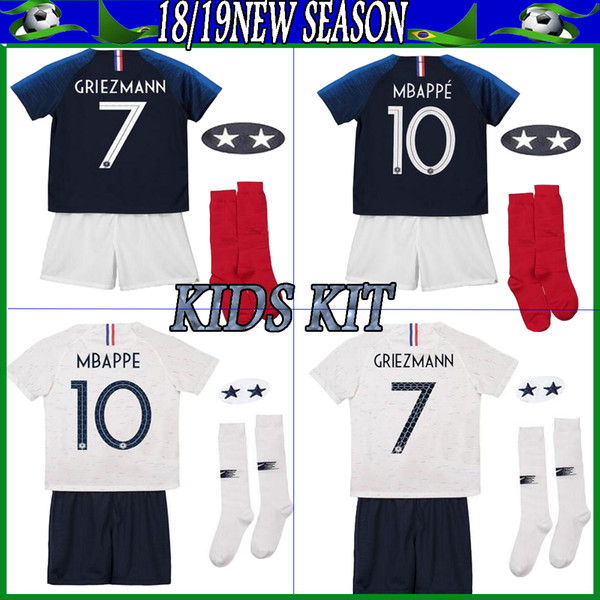 Maillot de Foot enfant 2018 cheap football kids 2 stars two etoiles Equipe de france uniform french kits Jerseys+pant+socks