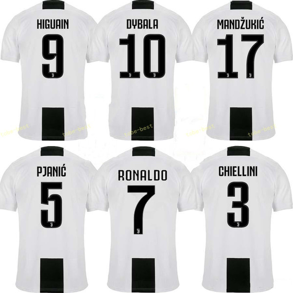 2018 2019 Juventus Soccer Jersey 7 RONALDO BUFFON DYBALA D. COSTA MANDZUKIC PJANIC Custom Home 18 19 Men Women Kids Youth Football Shirt